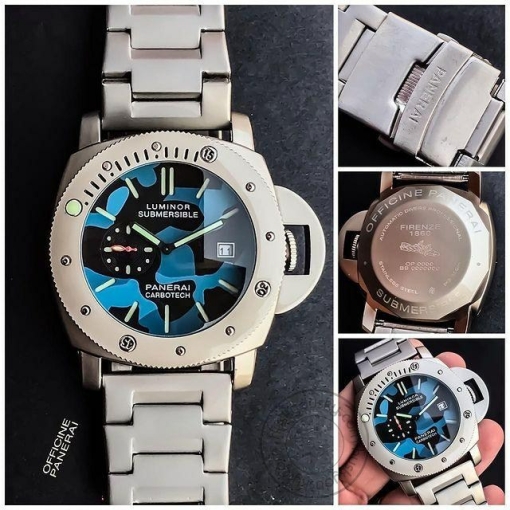 Luminor Submersible [Panerai Carbotech] Lr-222 Multi Color Dial Stainless Steel Chain For Men's Gift Watch
