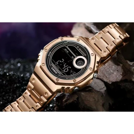 Casio G-Shock Analog Digital Color Rose Gold Belt Style Bracelet Men's Watch With Black Dial Gift Watch Ever GA2100 3AER