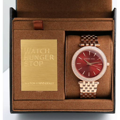 Michael Kors Darci Rose Gold Diamond Case Women's Watch For Girl Or Woman Red Dial Mk3196