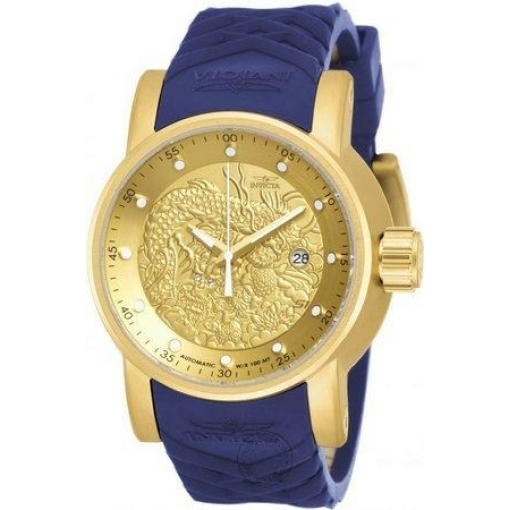 Invicta Mens 18215 S1 Rally Yakuza Blue Silicon Strap Watch For Man Dragon Design Golden Dial- Best Gift