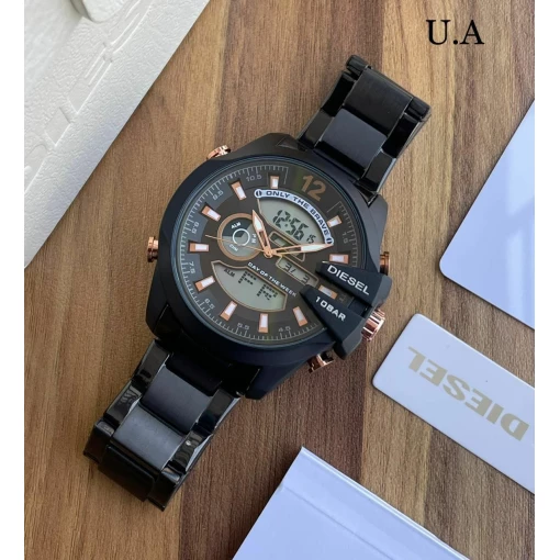 Diesel Mega Chief Digital Chronograph Black Dial With Stainless Steel Strap Watch for Men's DZ-4339 Best Gift Watch