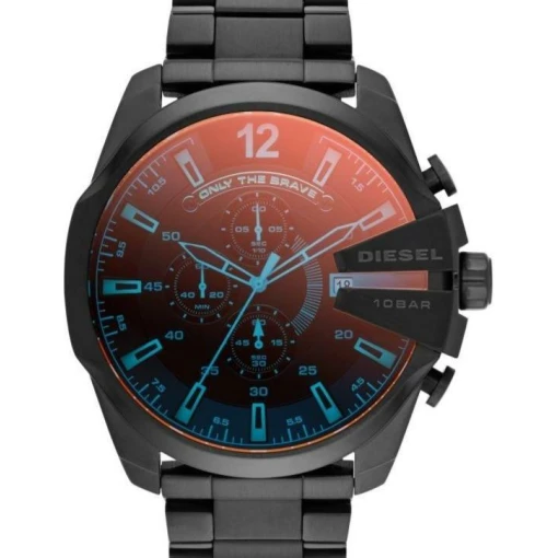 Diesel Chronograph Men's Watch For Man Red Blue Glass Multi Color Full Black Looks Good On Jacket For Man Gift - Dz4318
