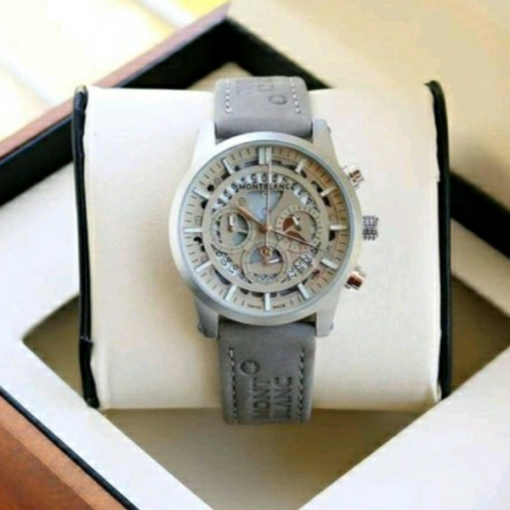 Mont Blanc Grey Chronograph Leather Watch for Men for Formal Casual Look