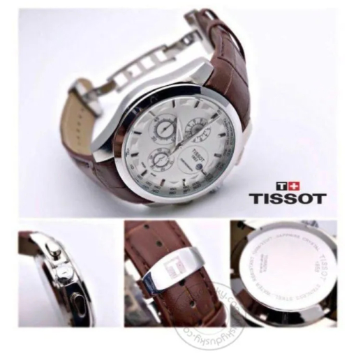 Tissot Chronograph Brown Leather and White Dial Watch for Men