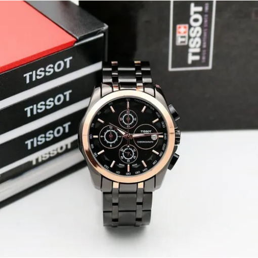 Tissot Chronograph Black Metal Strap Watch for Men