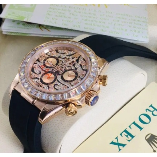Rolex Cosmograph Daytona Chronograph Quartz Chronometer Diamond Watch In Rose Gold Color Case And Designer Dial for Men