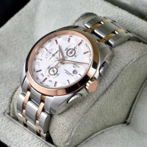 Tissot Chronograph Dual Tone Watch for Men Silver Rose Gold
