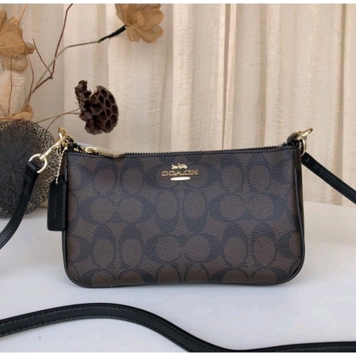 Signature Monogram Canvas Small Size Bag Large Corner Zip Wristlet In Signature Canvas Brown Color Crossbody Bag CO-6217-WBG
