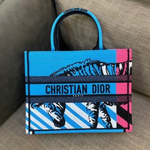 Women Fashion Western Style Tote Bright Blue and Bright Pink D-Jungle Pop Embroidery Medium Bag For Women's Or Girls Bag - Best Casual Use Bag DR-M888-WBG
