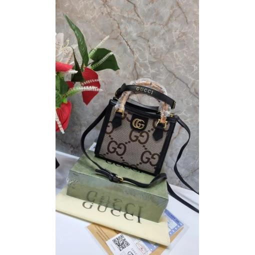 GUCCI Trending Diana jumbo GG small tote bag With GG log bag Brown Color Canvas leather Bag For Women's Or Girls Bag GC-3463-WBG