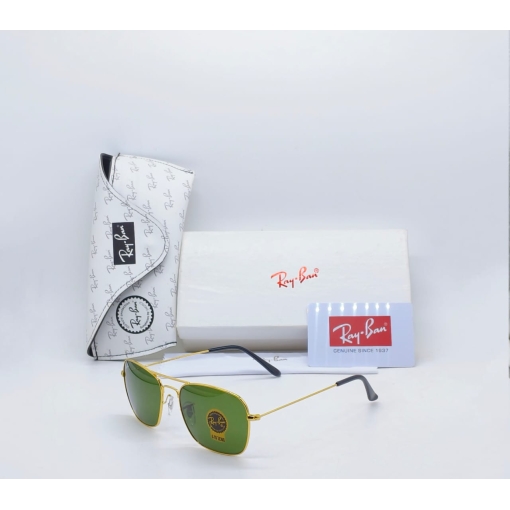 RayBan Retro Green Glass And Golden Frame Sunglasses Unisex Sunglass For Men's Women and Girl's -RB-5869