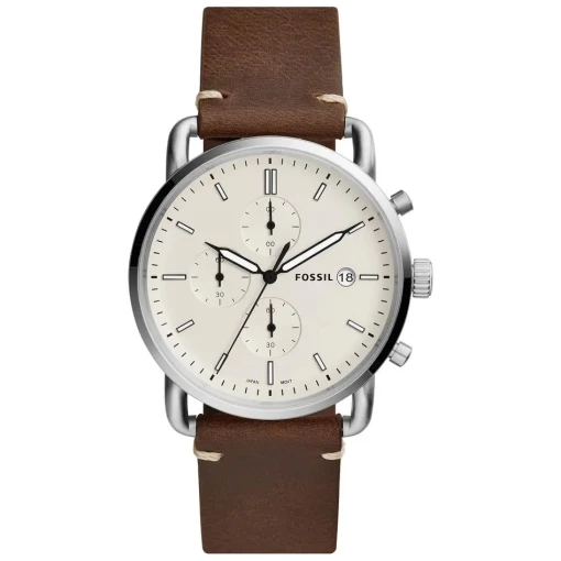 Fossil Chronograph White Dial with Brown Leather Strap Watch for Men FS-5403