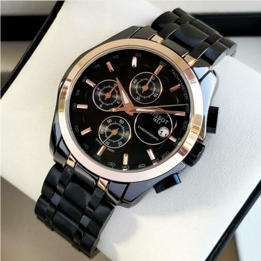 Tissot Chronograph Black Strap & Rose Gold Black Dial Men's Watch TS-BB-01