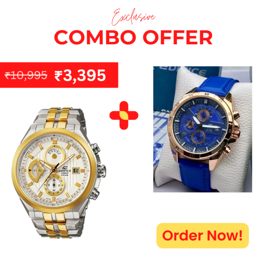 Casio Edifice Chronograph Men's Watch With Silver Gold Color & Stainless Steel Strap And Casio Edifice Chronograph Blue Dial Watch For Men