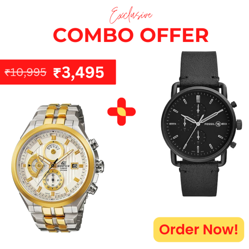 Casio Edifice Chronograph Men's Watch With Silver Gold Color & Stainless Steel Strap And Fossil Chronograph Black Dial Men's Watch