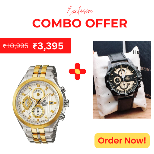 Casio Edifice Chronograph Men's Watch With Silver Gold Color & Stainless Steel Strap And Casio Edifice Limited Edition Chronograph Men's Watch With Yellow Dial & Black Strap Leather