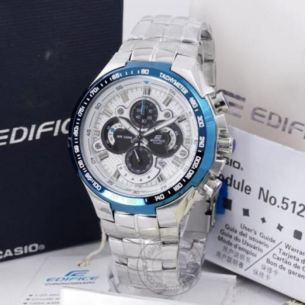 Edifice Blue And Silver Men's Watch With Metal Strap