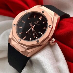 Fashionable Hublot Latest Collection Rose Gold Analog Watch For Men's With Black Dial Leather Belt Watch HB-RGB-4564