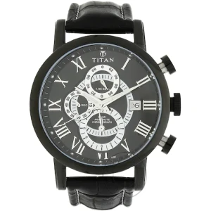 Titan Classique Chronograph Black Dial Silver Stainless Steel Strap Watch 9234NL01