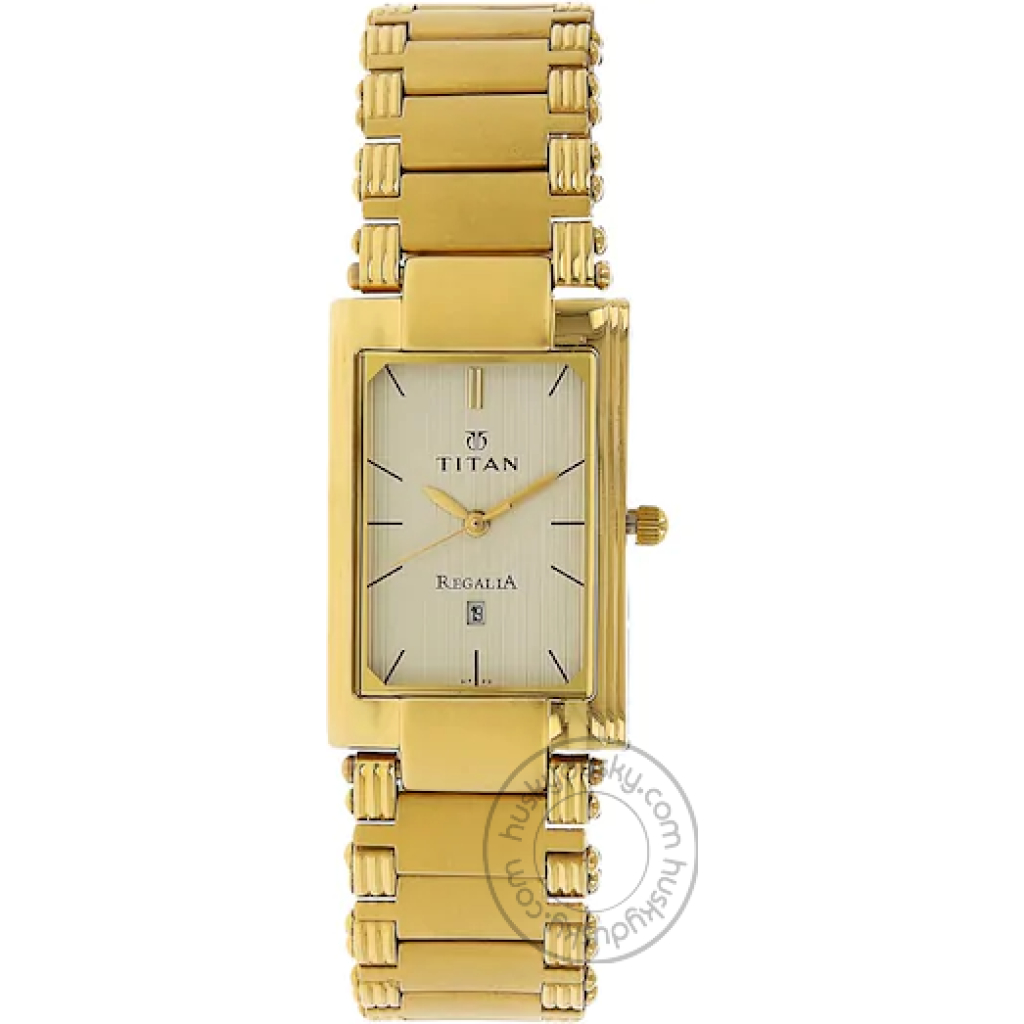 Titan Regalia Analog Champagne Dial Golden Stainless Steel Strap Watch 1234YM02