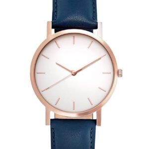Majestic Blue Color Leather Belt Watch, Pink Case White Dial For Men