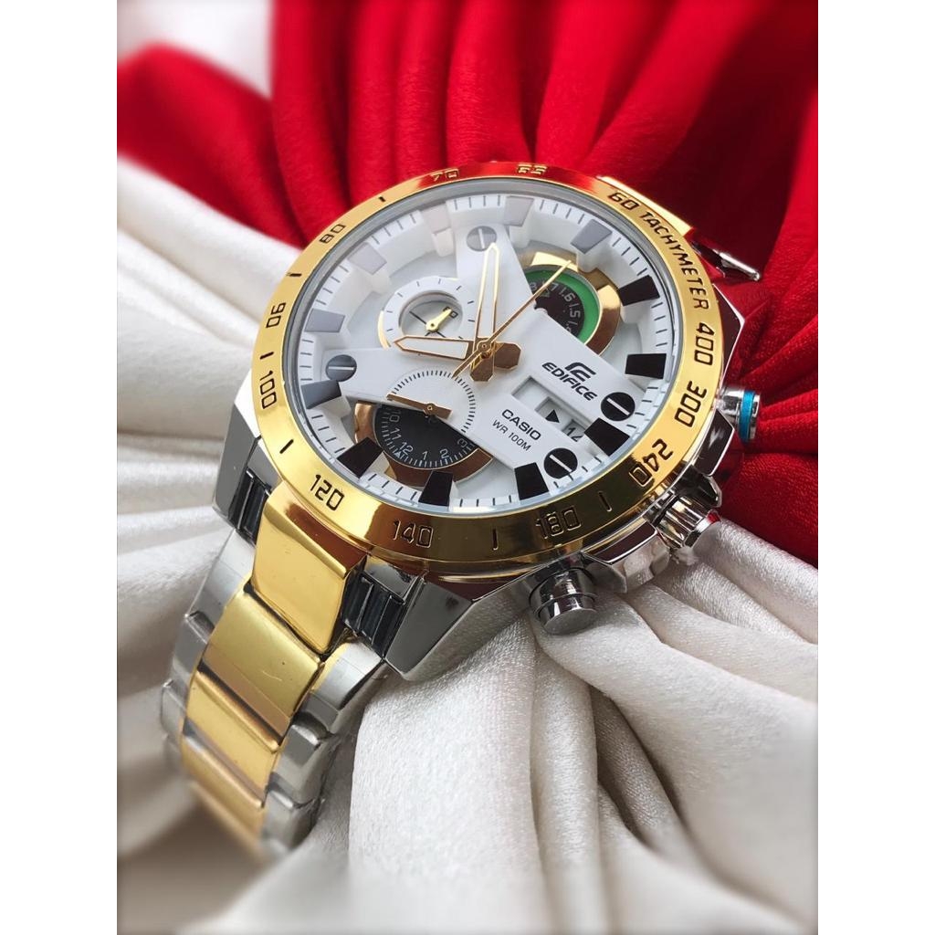 Edifice Chronograph Men's Watch Silver Gold Metal Watch For Man EFR 540 GS