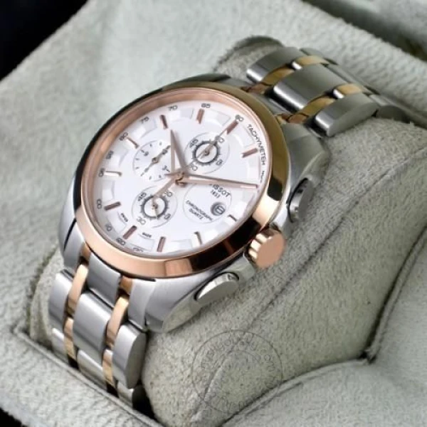 Stylish Tissot Chronograph Dual Tone Men's Watch for Man Silver Rose Gold - Gift TS-860SG