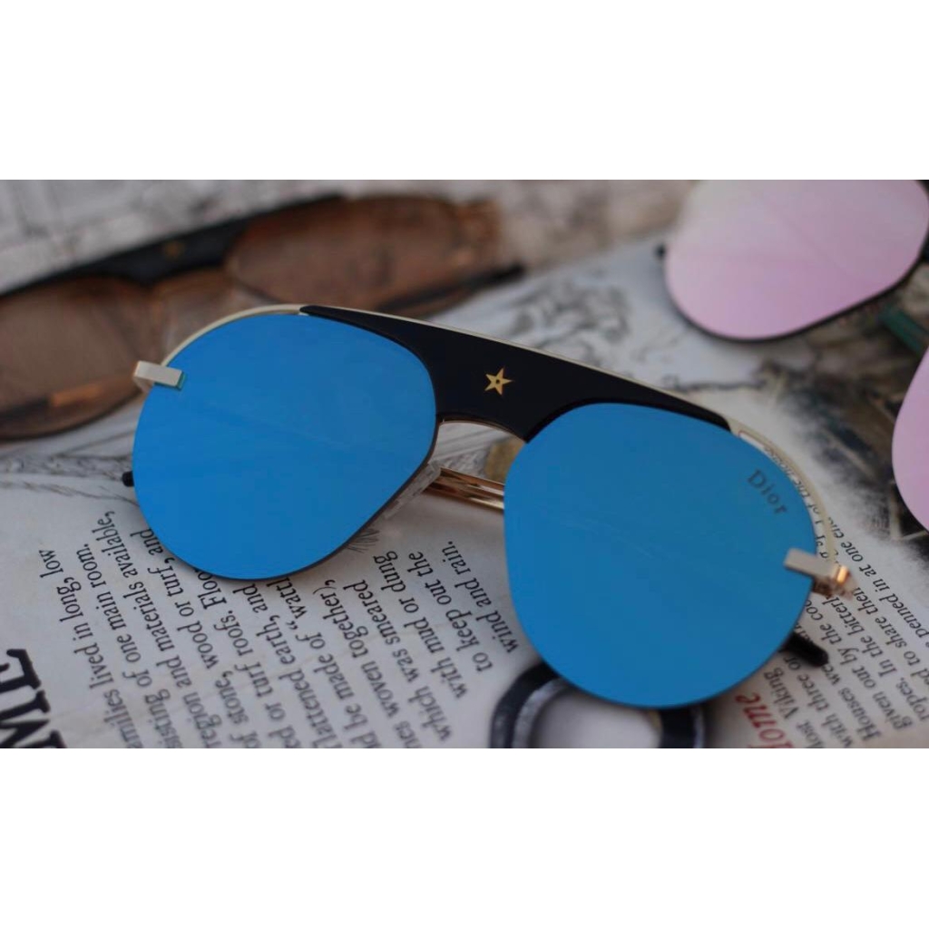 Dior Blue Color Glass Men's Sunglass for Man Woman or Girl DR-BLU-257 Gold Stick Frame Gift Sunglass