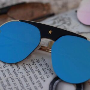 Dior Blue Color Glass Men's Sunglass for Man Woman or Girl DR-BLU-257 Gold Stick Frame Gift Sunglass