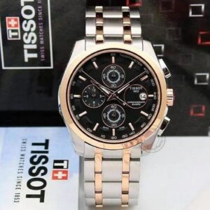 Tissot Chronograph Dual Tone Men's Watch for Man TS 321SG GB Silver Rose Gold Black Dial 1853 Gift