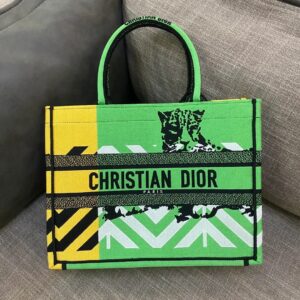 Christian Dior Women Fashion Western Style Tote Bright Green and Fluorescent Orange D-Jungle Pop EmbroideryMedium Bag For Women's Or Girls Bag - Best Casual Use Bag DR-M765-WBG