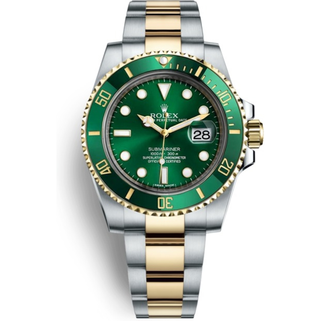 Rolex Stainless Steel Men's Watch Green Dial Silver & Golden Strap RLX-116613-LV