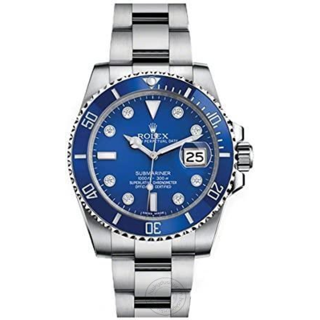 Trendy Rolex Quartz Silver Blue Dial Metal Men's Watch for Man RLX-BLUE-SUB