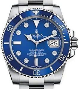 Trendy Rolex Quartz Silver Blue Dial Metal Men's Watch for Man RLX-BLUE-SUB