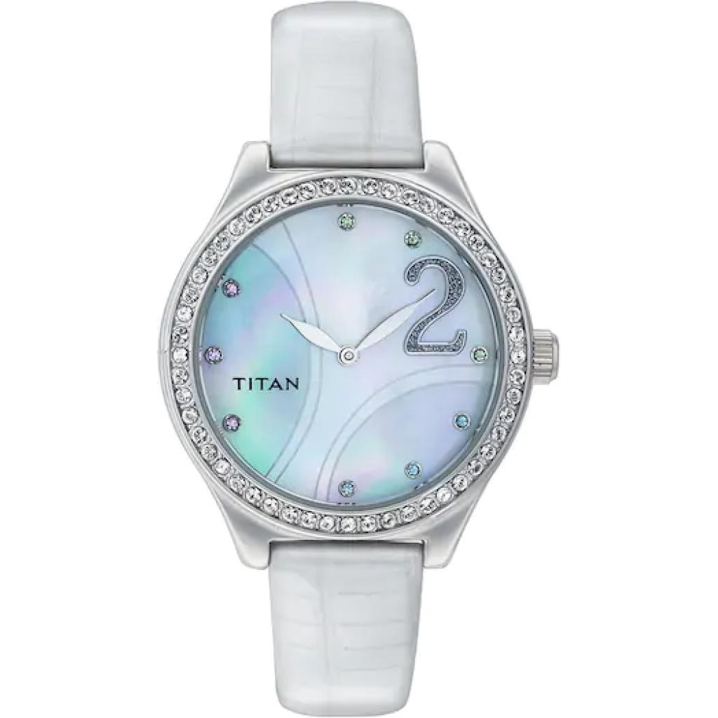 Titan Multi Color Dial Watch For women's 9744SL03 With Diamond Case White Leather Gift Watch For Woman