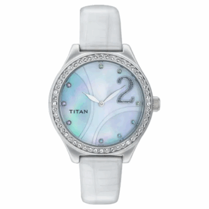 Titan Multi Color Dial Watch For women's 9744SL03 With Diamond Case White Leather Gift Watch For Woman