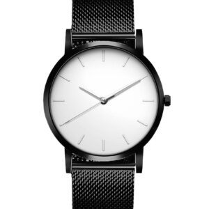 Classic Black White Watch With Stainless Steel Belt For Men
