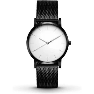 Classic Black White Watch With Stainless Steel Belt For Men