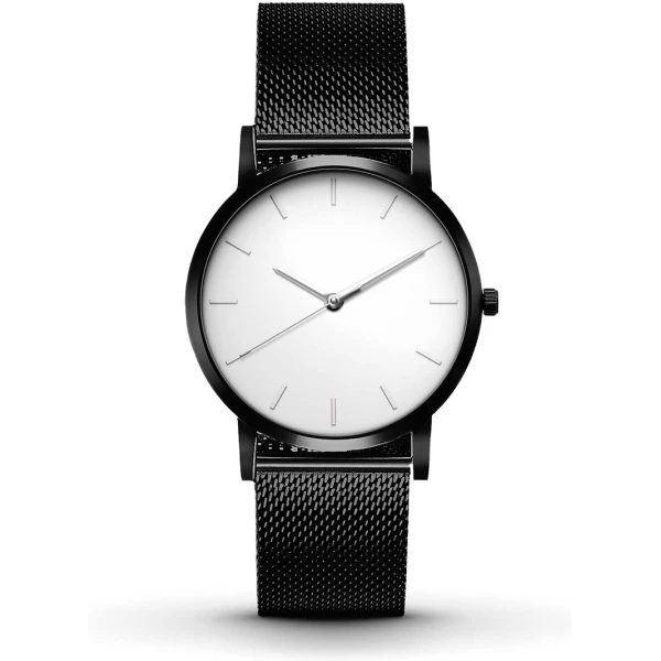 Classic Black White Watch With Stainless Steel Belt For Men