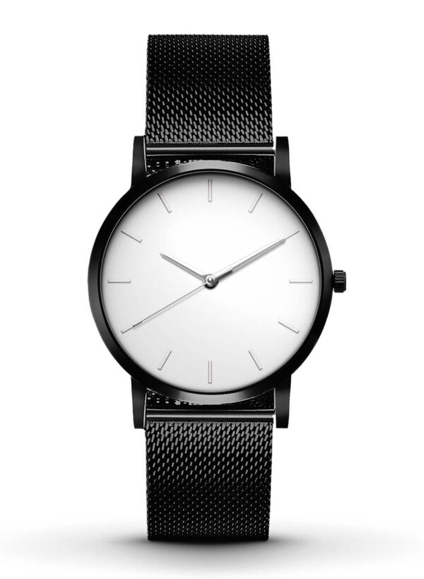 Classic Black White Watch With Stainless Steel Belt For Men