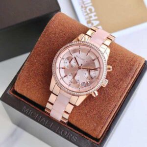 Michael Kors Rose Gold Multicolour Strap Tone Stainless Steel Chronograph Women's Watch For Girl Or Woman MK-6307 Best Gift Watch