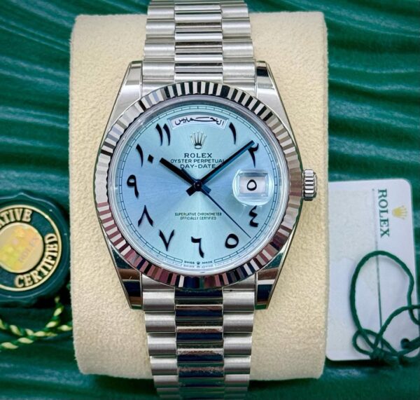 Rolex Day-Date 40 Platinum Ice Blue Arabic Dial-RLX-AB