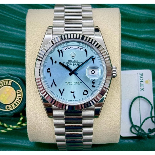 Rolex Day-Date 40 Platinum Ice Blue Arabic Dial-RLX-AB