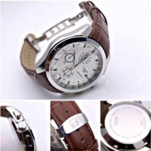 Stylish Tissot TS-3823 Chronograph Brown Leather Men's Watch for Man White Date Display Best Gift for Man