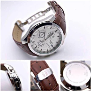 Stylish Tissot TS-3823 Chronograph Brown Leather Men's Watch for Man White Date Display Best Gift for Man