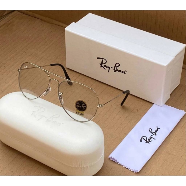 Rayban Aviator Heavy Quality Transparent Lens And Silver Frame Transparent Sunglass New stylish Men's And Women's Sunglass With Silver Strap RB-3027
