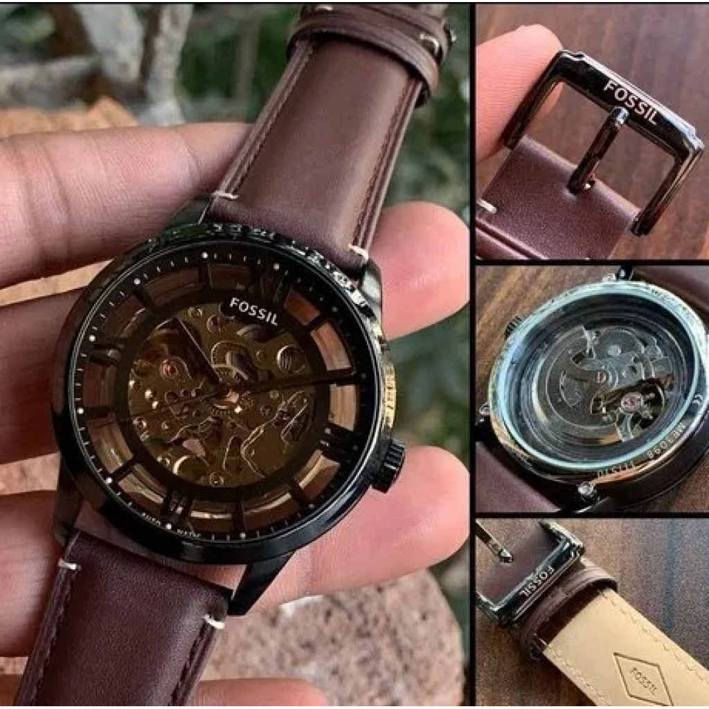 Fossil Townsman Automatic In Black & Transparent Case With Dark Brown Color Strap Watch For Men's Watch ME-3098 Formal Casual Metal Watch For Man
