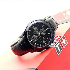 Stylish Tissot Chronograph Black Leather Men's Watch Black Dial Case