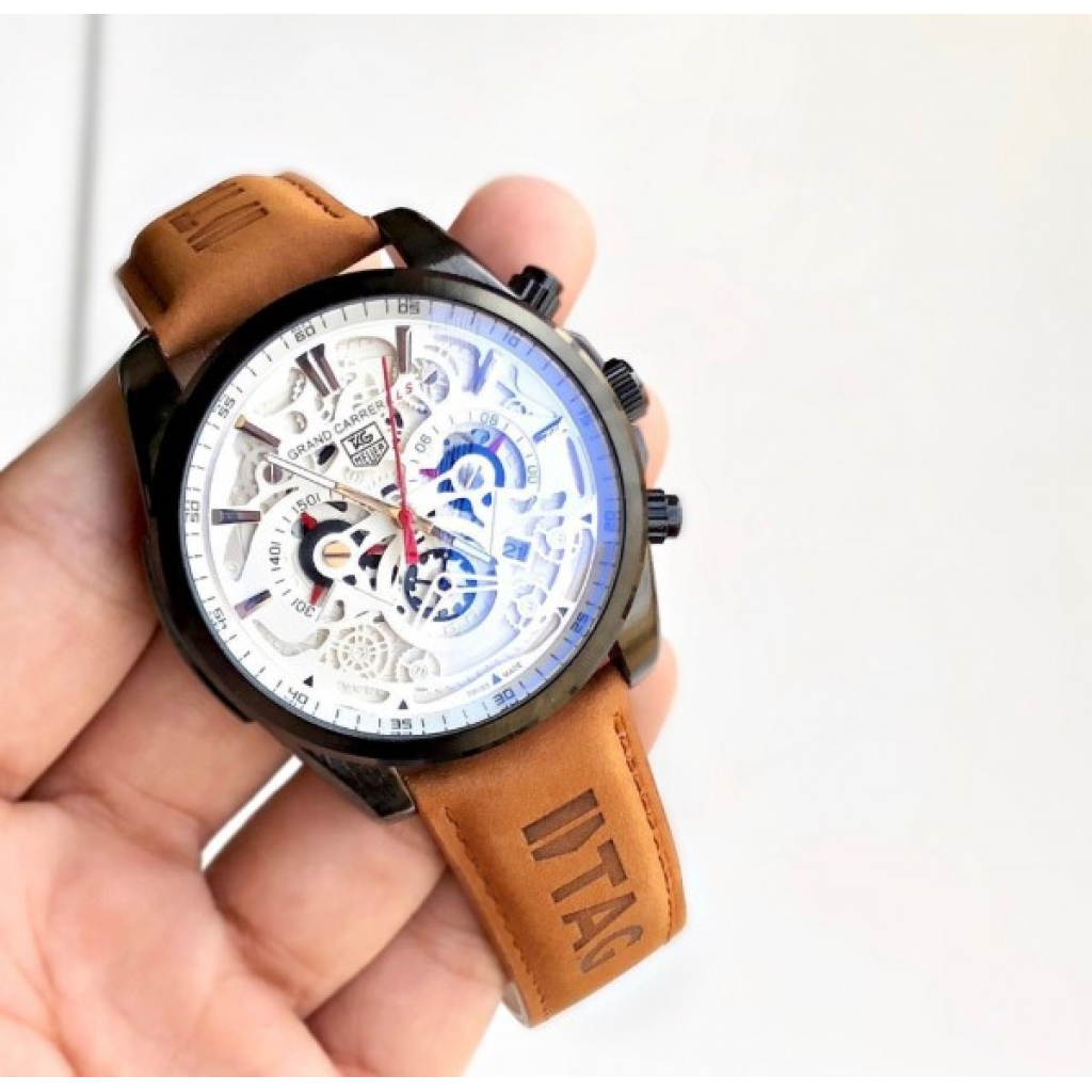 Stylish Tag Heuer CR7 Diagno Brown Tan Chronograph Multi Dial Leather Men's Watch