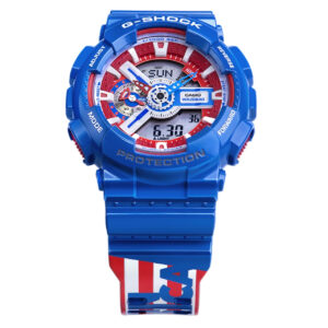 G Shock Watch For Men With Silicone Strap And Blue & Red Dial Color